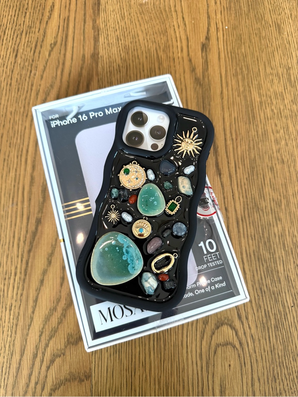 Artikl Mosaic iPhone 16 Pro Max Phone Case Black Charm Gemstone Boho New in Box - Picture 3 of 14